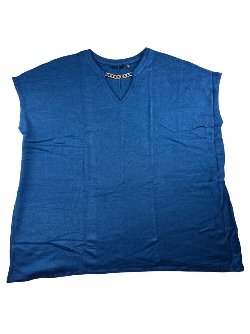 IMAN Women's Top 2XP/3XP Blue Gold Chain Neck Sleeveless Plus Size New V-Neck
